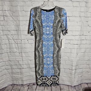 Maggy London Pencil Dress Size 4 Short Sleeves Blue Black NWT